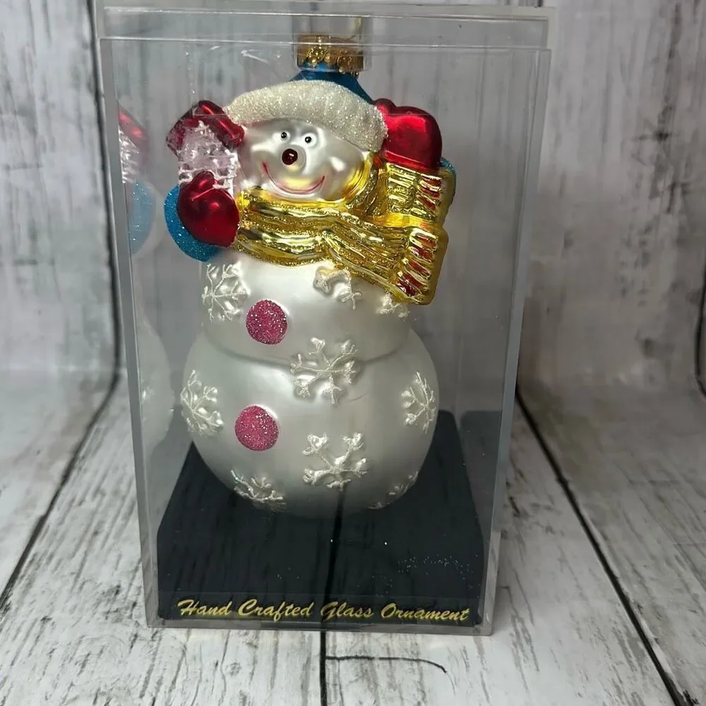2004  Target‎ Brands Glass Snowman Christmas Ornament Handcrafted in Display